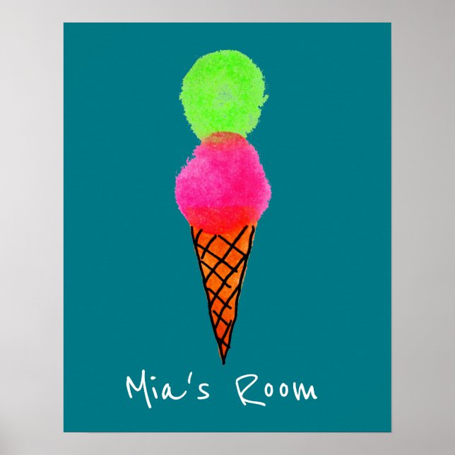 Girl's name bedroom poster with Ice-cream cone (Front)