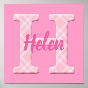 Girls Name Custom Plaid Letter H Poster