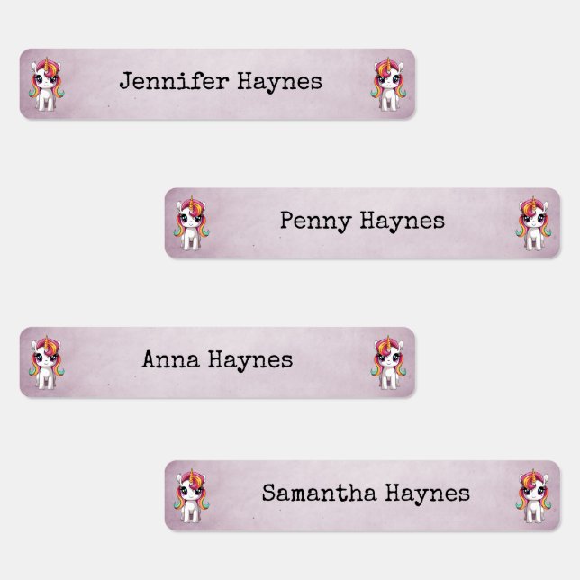 Girl's Name Fabric Clothing Labels Rainbow Unicorn (Group)