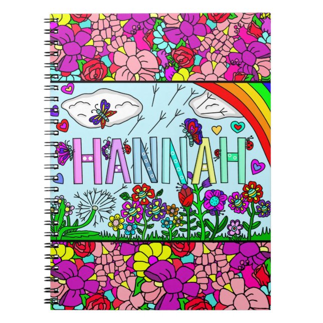 Girl's Name Hannah Hand drawn Whimsical Flowers Notebook (Front)