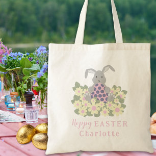 Girls Name Hoppy Easter Egg Hunt Bunny Floral Tote Bag
