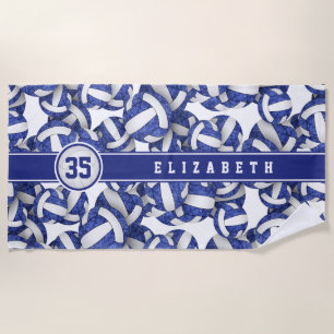 girls name jersey number blue white volleyballs beach towel