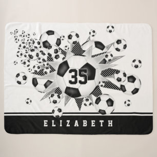 girls name jersey number on soccer balls stars  sherpa blanket