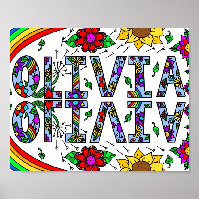 Girl's Name Olivia Colourful Whimsical Wild Flower Poster (Front)