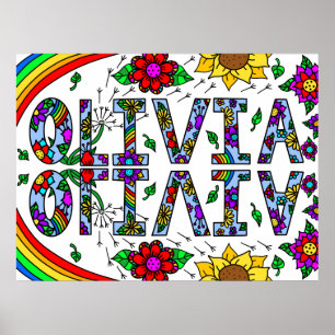 Girl's Name Olivia Colourful Whimsical Wild Flower Poster