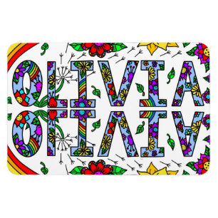 Girl's Name Olivia, Whimsical Colorful Wild Flower Magnet