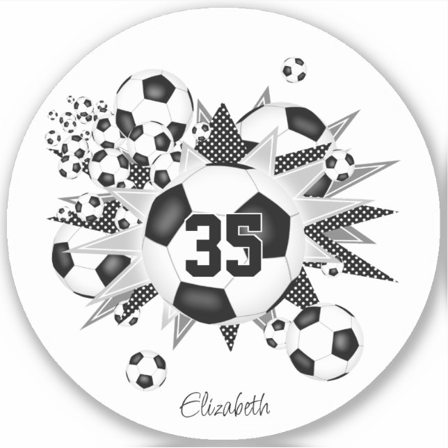 girls name on black white soccer ball blowout  (Front)