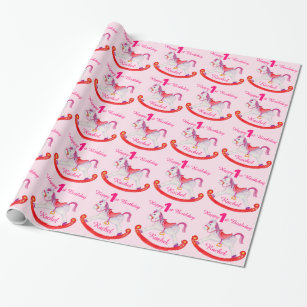 Girls name rocking horse 1st birthday pattern wrap wrapping paper