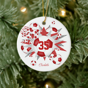 girls name soccer balls stars red ceramic ornament