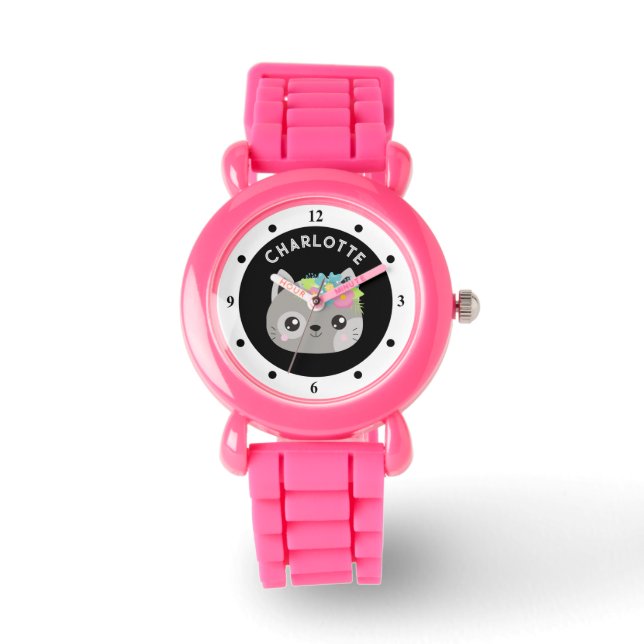 Girls Name Watch Cute Cat Kitten Custom Colours (Front)