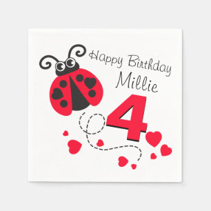 Girls named 4th birthday red ladybug napkins