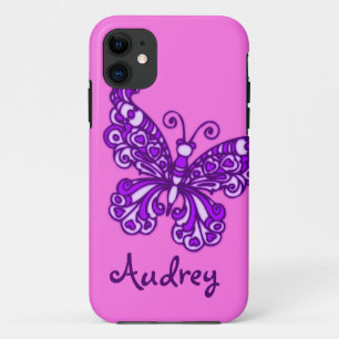 Girls named purple pink butterfly  iPhone 11 case