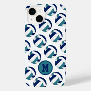 girls navy blue teal volleyballs pattern  Case-Mate iPhone 14 case