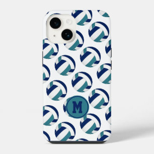 girls navy blue teal volleyballs pattern  iPhone 14 case