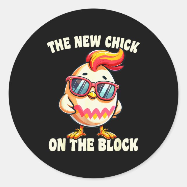 Girls New Chick On The Block Egg Hunting Easter Wo Classic Round Sticker (Front)