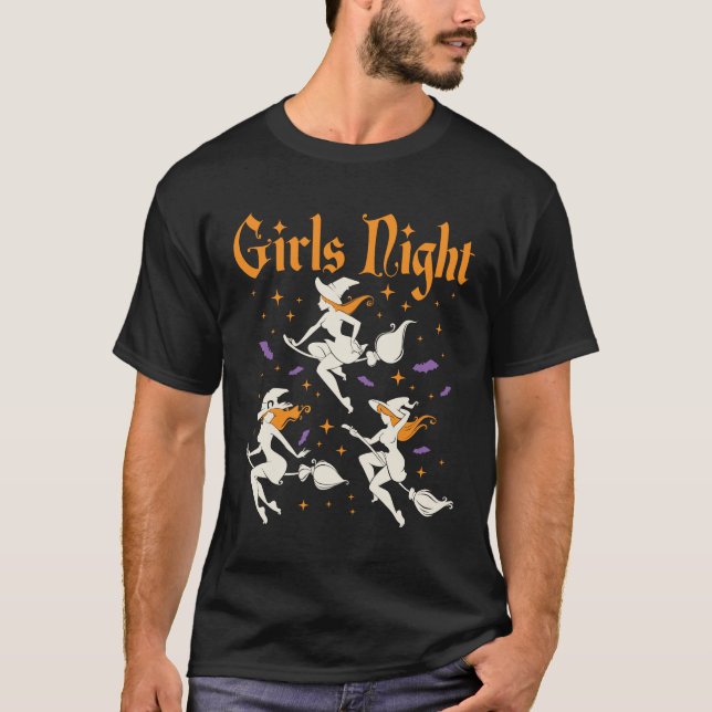 Girls Night Halloween Witch Broomsticks T-Shirt (Front)