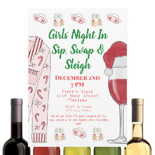 Girls Night In Sip Swap & Sleigh Christmas Pajama  Invitation
