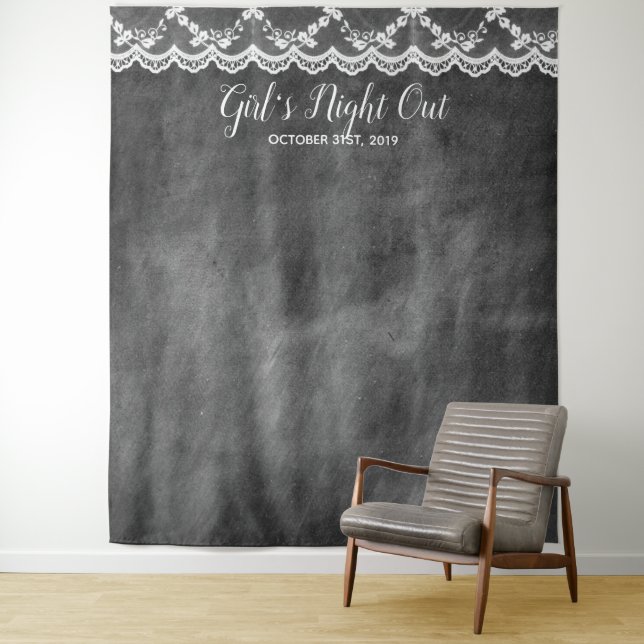 Girl's Night Out Chalkboard Photo Booth Backdrop Tapestry (In Situ)