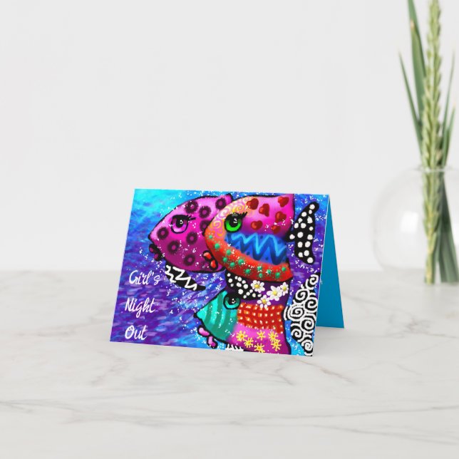 Girl's Night Out Invitation Whimsical Fish Art (Front)