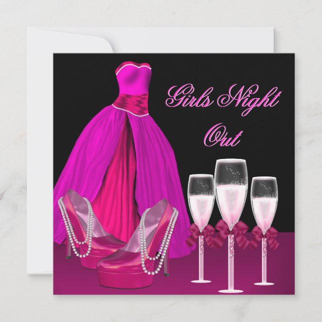 Girls Night Out Pink Shoes Hi Heels Champagne Invitation (Front)