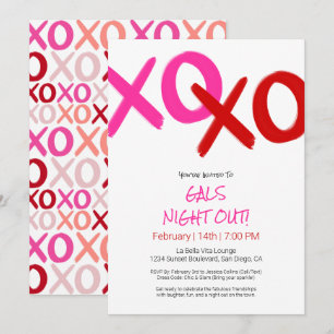 Girls Night Out Pink XOXO Red Galentine Day Party Invitation
