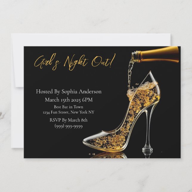 Girl's Night Out-Stiletto and Bubbly Invitation (Front)