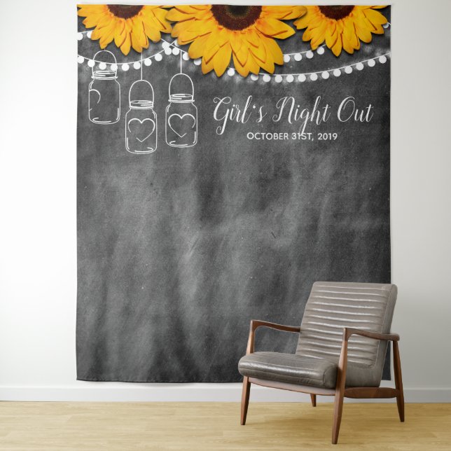 Girl's Night Out Sunflower Photo Booth Backdrop Tapestry (In Situ)