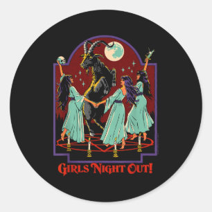 Girl's Night Out Witches Retro Vintage Funny Adult Classic Round Sticker