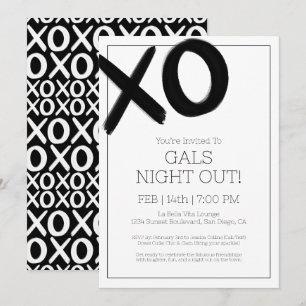 Girls Night Out XOXO Black Friends Galentine Party Invitation