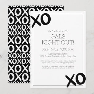 Girls Night Out XOXO Black White Galentine Party Invitation
