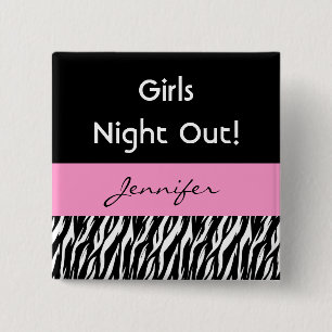 Girls Night Out Zebra Birthday Party Custom Name 2 Inch Square Button
