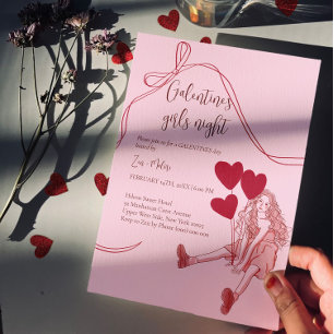Girls Night Pink – Heart Balloons Galentine's Day Invitation