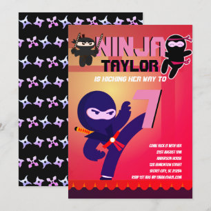 Girls NINJA MOVIE STAR WARRIOR Cartoon Party Invitation