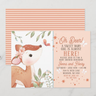 Girls Oh Deer Baby Shower Invitation