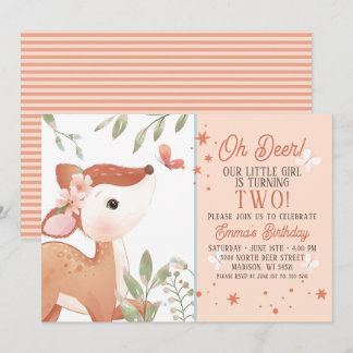 Girls Oh Deer Birthday Party Invitation