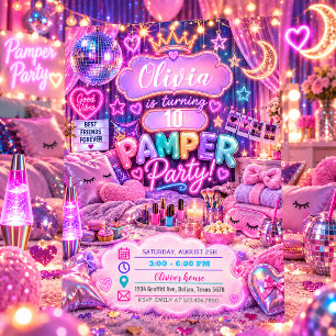 Girls Pamper Party Birthday Invitation Pink Purple
