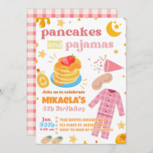 Girls Pancakes and Pyjamas Birthday Invitation
