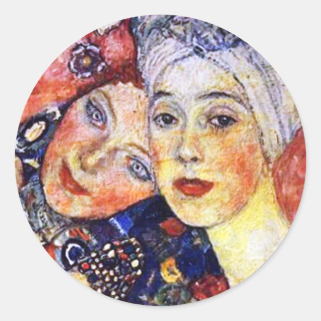 Girls par Gustav Klimt Sticker Round (Devant)