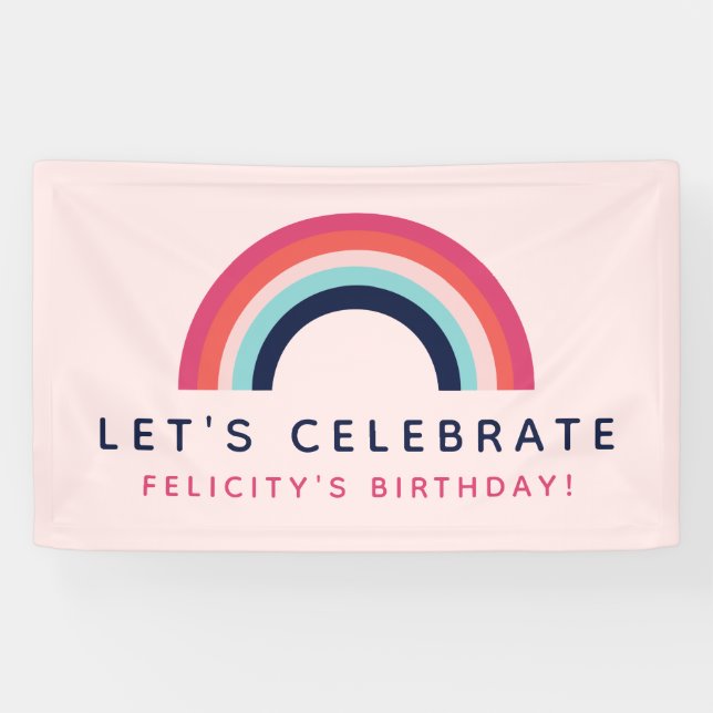 Girl's Party Personalized Name Rainbow Theme Banner (Horizontal)