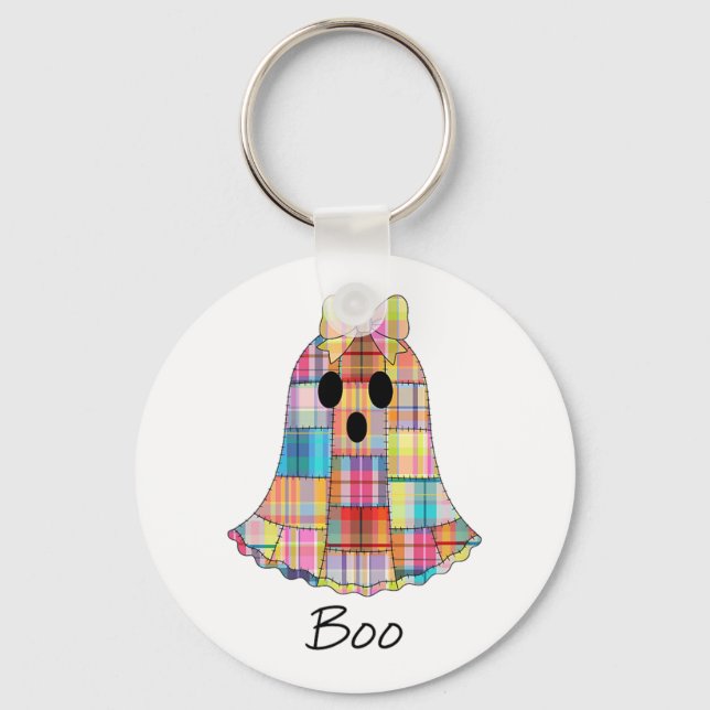 Girls Patchwork Ghost Colourful Halloween Madras P Keychain (Front)