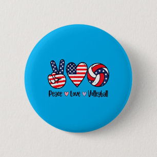 Girls Peace Love Volleyball 4th July Aamerican 2 Inch Round Button