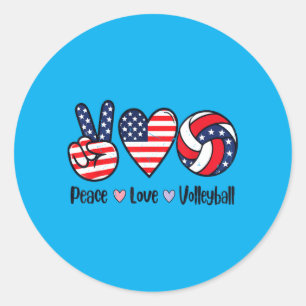Girls Peace Love Volleyball 4th July Aamerican Classic Round Sticker