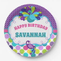 Girls Peacock Happy Birthday Party Personalized