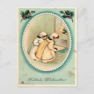 Girls Peeking at the Tree - Vintage Christmas Postcard