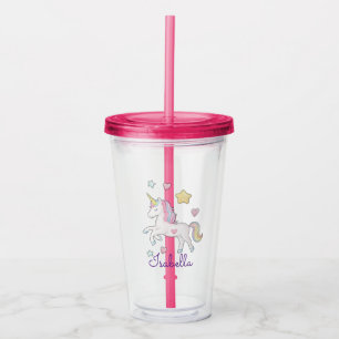Girls Personalised Cute Whimsical Unicorn Rainbow  Acrylic Tumbler