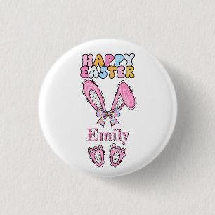 Girls Personalize Happy Easter Bunny Pink 1 Inch Round Button
