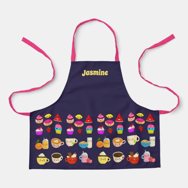 Girls Personalized Apron with Kawaii Party Food (Front)