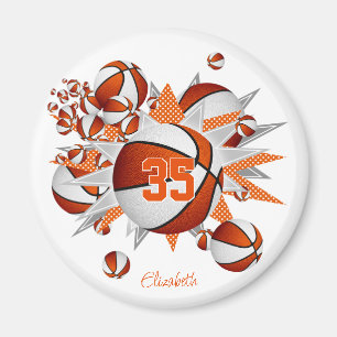 girls personalized basketballs stars orange white magnet