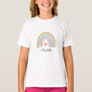 Girl's Personalized Boho Watercolor Rainbow  T-Shirt