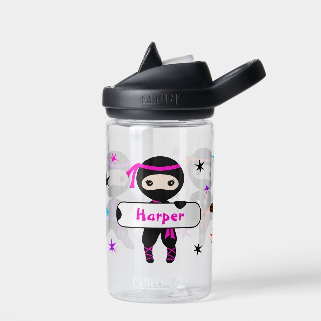 Girls Personalized Cute Ninja Kids Custom Name  Water Bottle (Left)